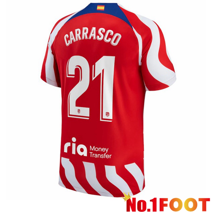 Atletico Madrid (Carrasco 21) Soccer Jersey Home Red 2022/2023