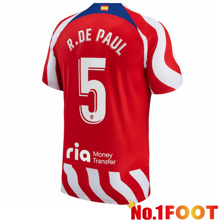 Atletico Madrid (R. De Paul 5) Soccer Jersey Home Red 2022/2023