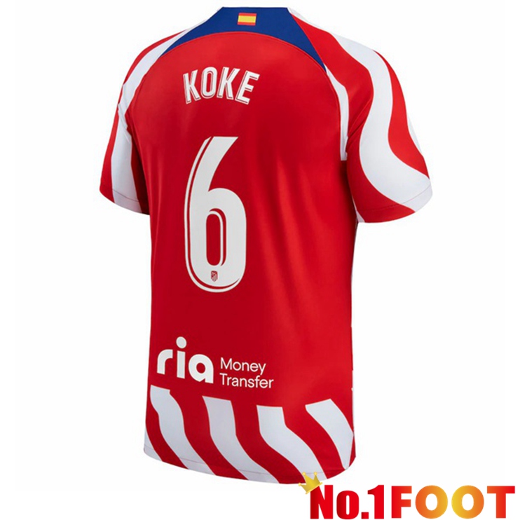 Atletico Madrid (Koke 6) Soccer Jersey Home Red 2022/2023