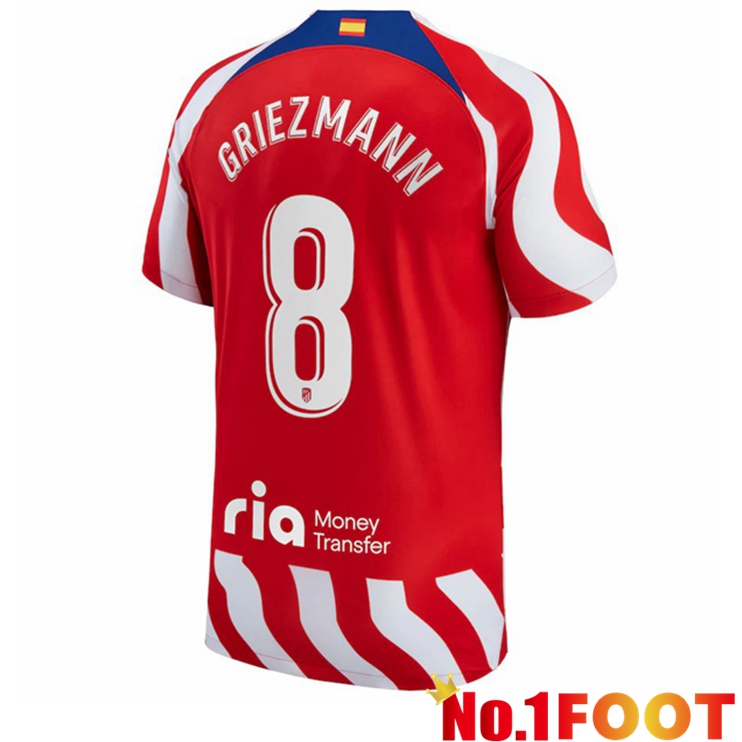 Atletico Madrid (Griezmann 8) Soccer Jersey Home Red 2022/2023