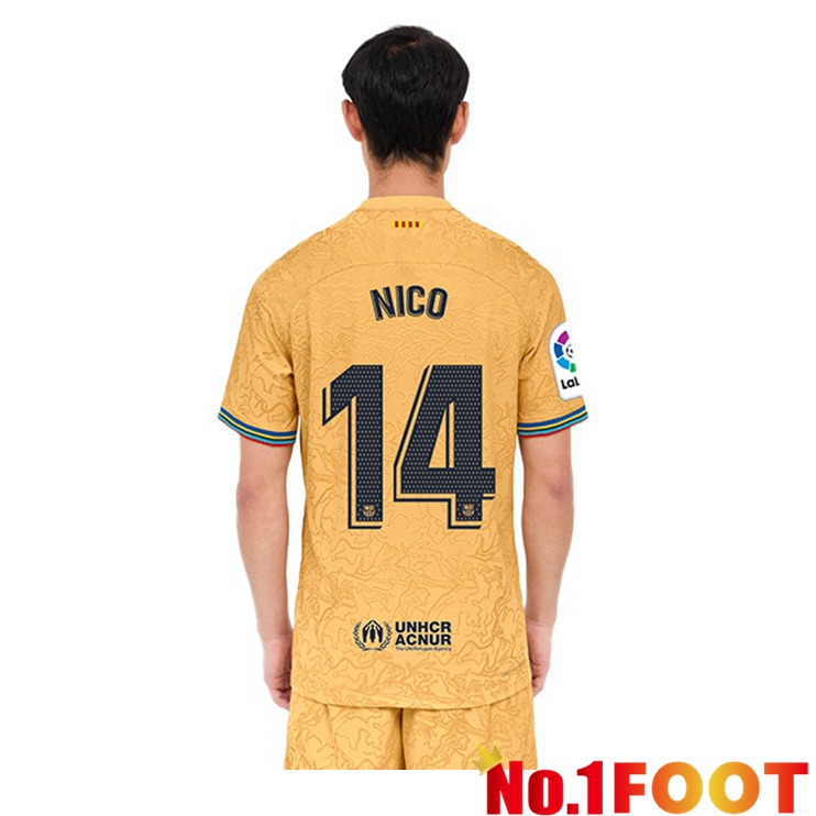 FC Barcelona (Nico 14) Soccer Jersey Away Yellow 2022/2023