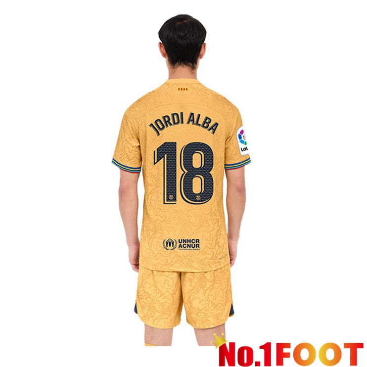 FC Barcelona (Jordi Alba 18) Soccer Jersey Away Yellow 2022/2023