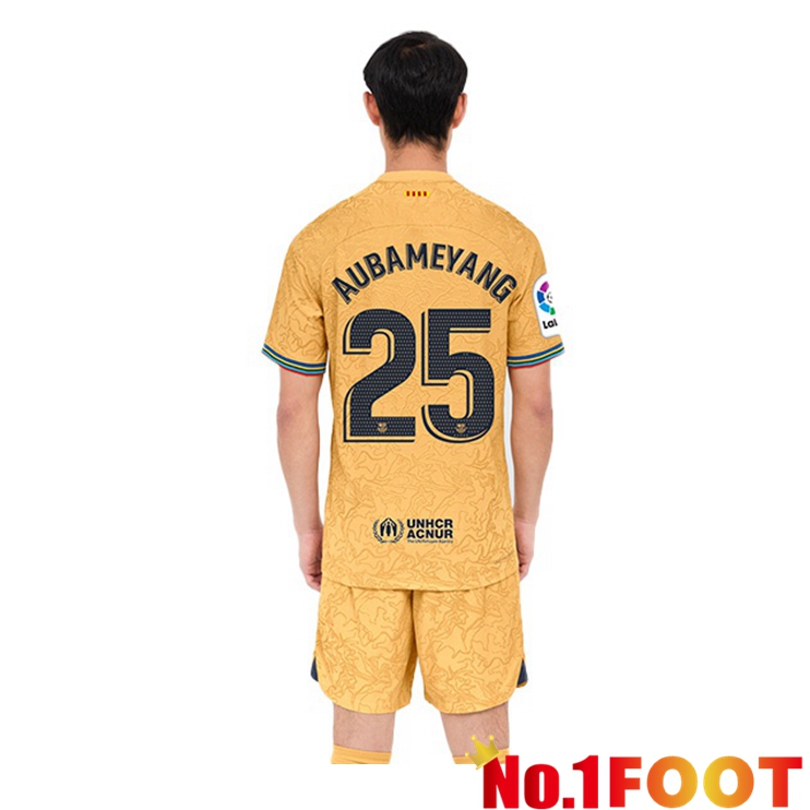 FC Barcelona (Aubameyang 25) Soccer Jersey Away Yellow 2022/2023