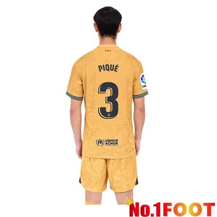 FC Barcelona (Gerard Piqué 3) Soccer Jersey Away Yellow 2022/2023