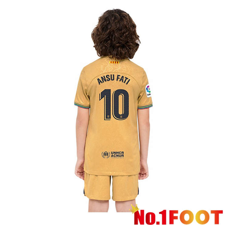 FC Barcelona (Ansu Fati 10) Kids Soccer Jersey Away Yellow 2022/2023