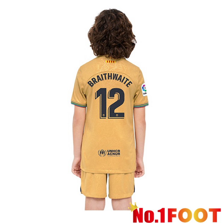 FC Barcelona (Martin Braithwaite 12) Kids Soccer Jersey Away Yellow 2022/2023