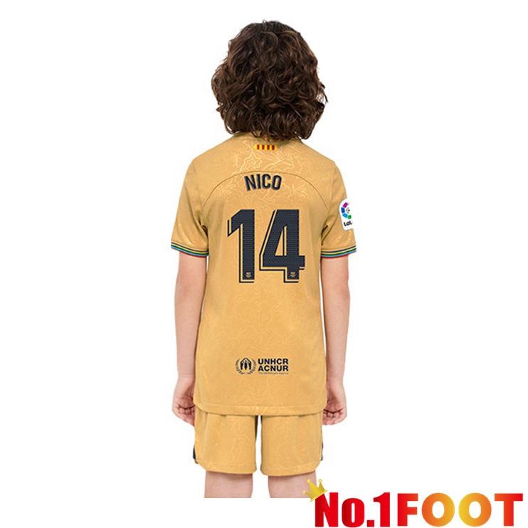 FC Barcelona (Nico 14) Kids Soccer Jersey Away Yellow 2022/2023