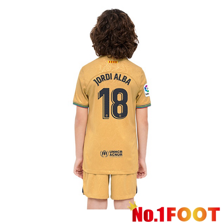 FC Barcelona (Jordi Alba 18) Kids Soccer Jersey Away Yellow 2022/2023