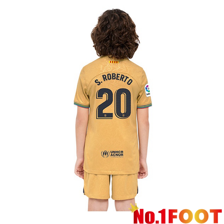 FC Barcelona (Sergi Roberto 20) Kids Soccer Jersey Away Yellow 2022/2023