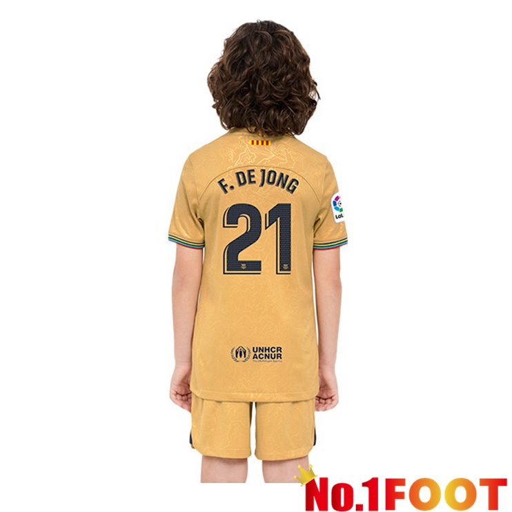 FC Barcelona (Frenkie de Jong 21) Kids Soccer Jersey Away Yellow 2022/2023