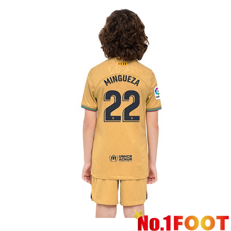 FC Barcelona (Mingueza 22) Kids Soccer Jersey Away Yellow 2022/2023