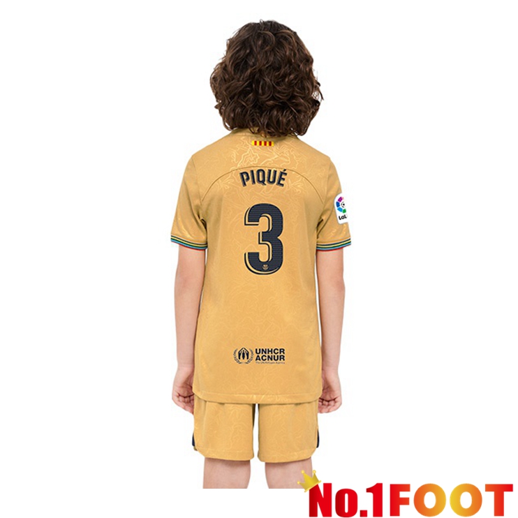 FC Barcelona (Gerard Piqué 3) Kids Soccer Jersey Away Yellow 2022/2023