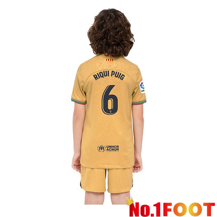 FC Barcelona (Riqui Puig 6) Kids Soccer Jersey Away Yellow 2022/2023