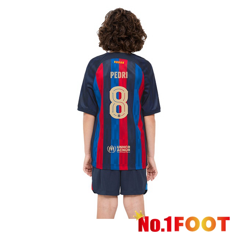 FC Barcelona (Pedri 8) Kids Soccer Jersey Home Red Blue 2022/2023