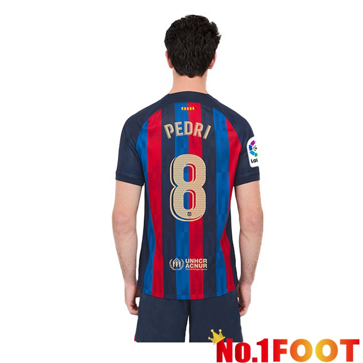 FC Barcelona (Pedri 8) Soccer Jersey Home Red Blue 2022/2023