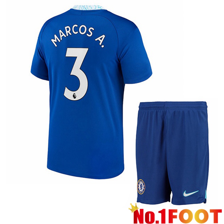 FC Chelsea (Marcos A. 3) Kids Soccer Jersey Home Blue 2022/2023