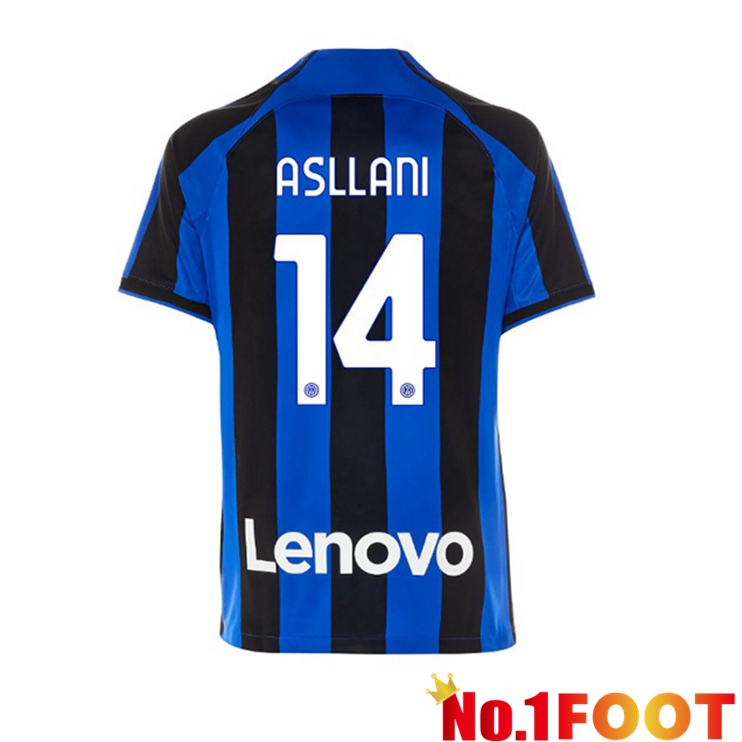 Inter Milan (ASLLANI 14) Soccer Jersey Home Black Blue 2022/2023