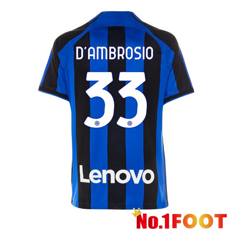 Inter Milan (D'AMBROSIO 33) Soccer Jersey Home Black Blue 2022/2023