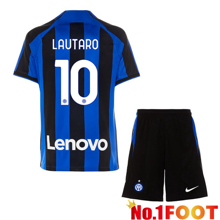 Inter Milan (LAUTARO 10) Kids Soccer Jersey Home Black Blue 2022/2023