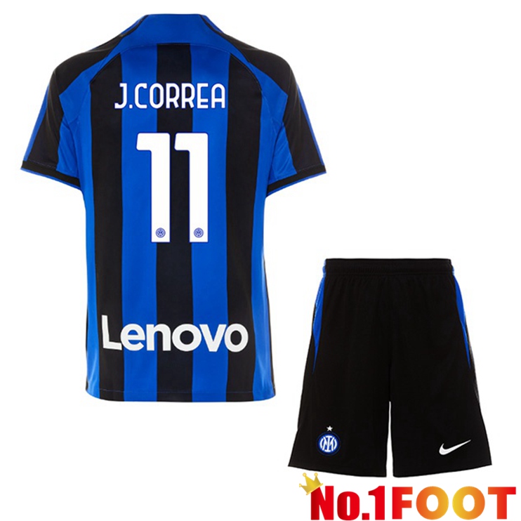 Inter Milan (J. CORREA 11) Kids Soccer Jersey Home Black Blue 2022/2023