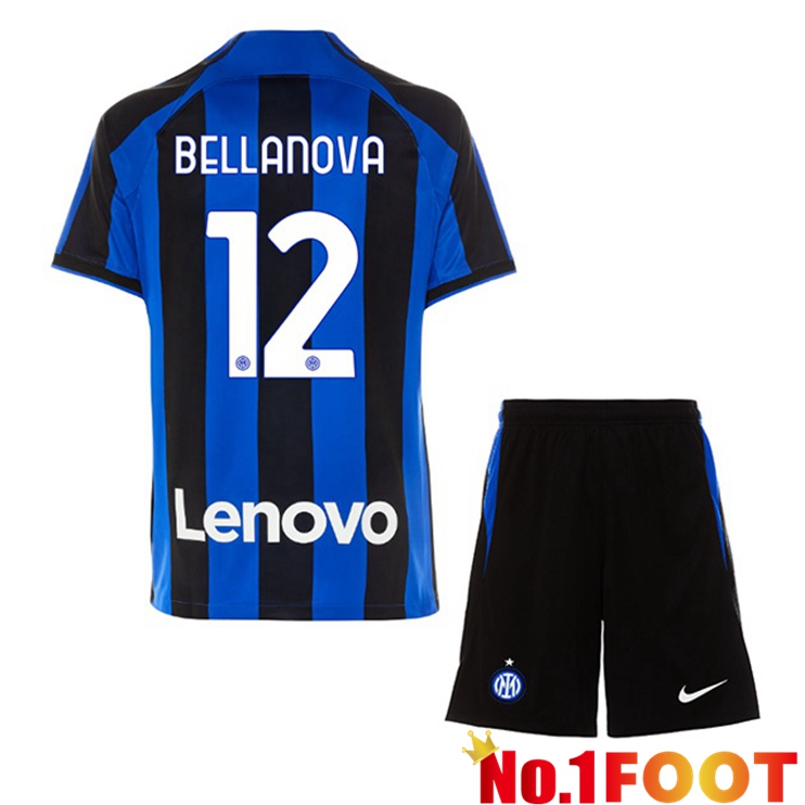 Inter Milan (BELLANOVA 12) Kids Soccer Jersey Home Black Blue 2022/2023