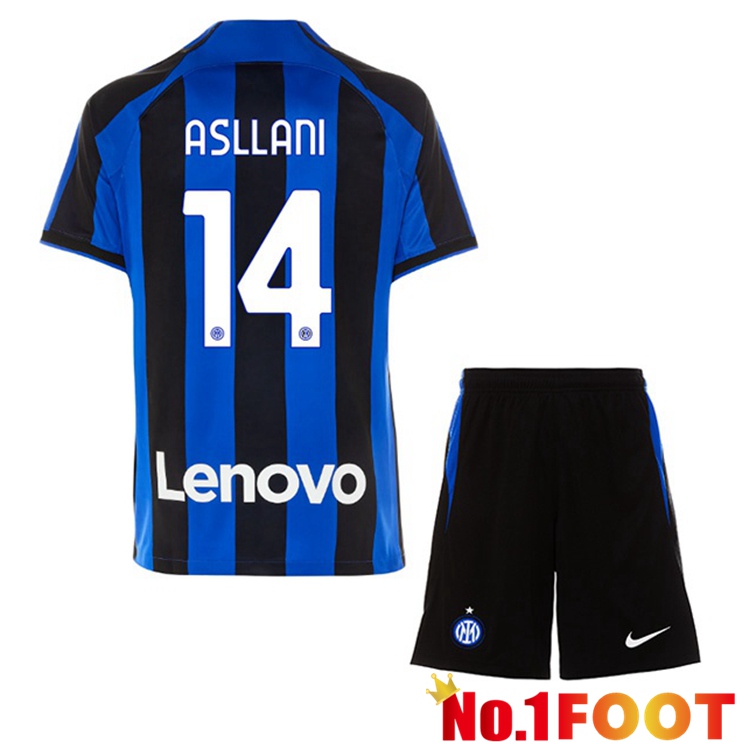 Inter Milan (ASLLANI 14) Kids Soccer Jersey Home Black Blue 2022/2023