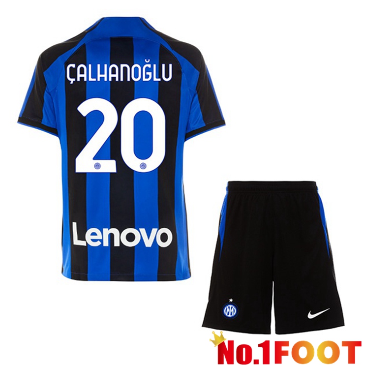 Inter Milan (ÇALHANOĞLU 20) Kids Soccer Jersey Home Black Blue 2022/2023