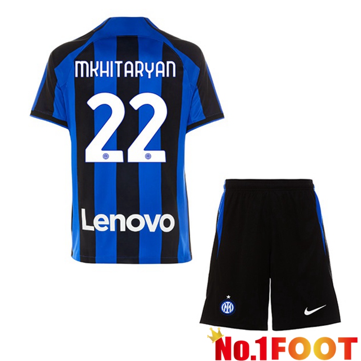 Inter Milan (MKHITARYAN 22) Kids Soccer Jersey Home Black Blue 2022/2023