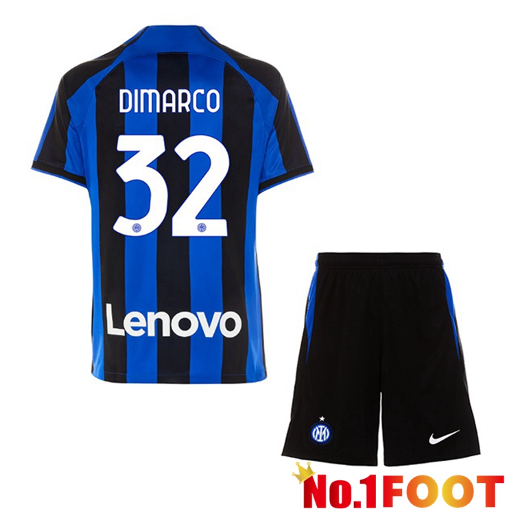 Inter Milan (DIMARCO 32) Kids Soccer Jersey Home Black Blue 2022/2023