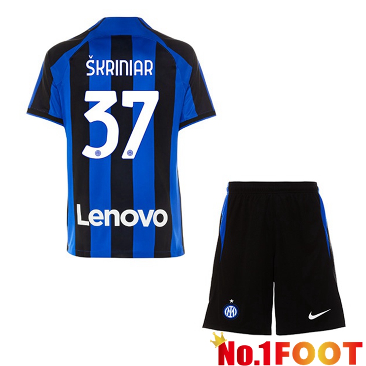 Inter Milan (ŠKRINIAR 37) Kids Soccer Jersey Home Black Blue 2022/2023