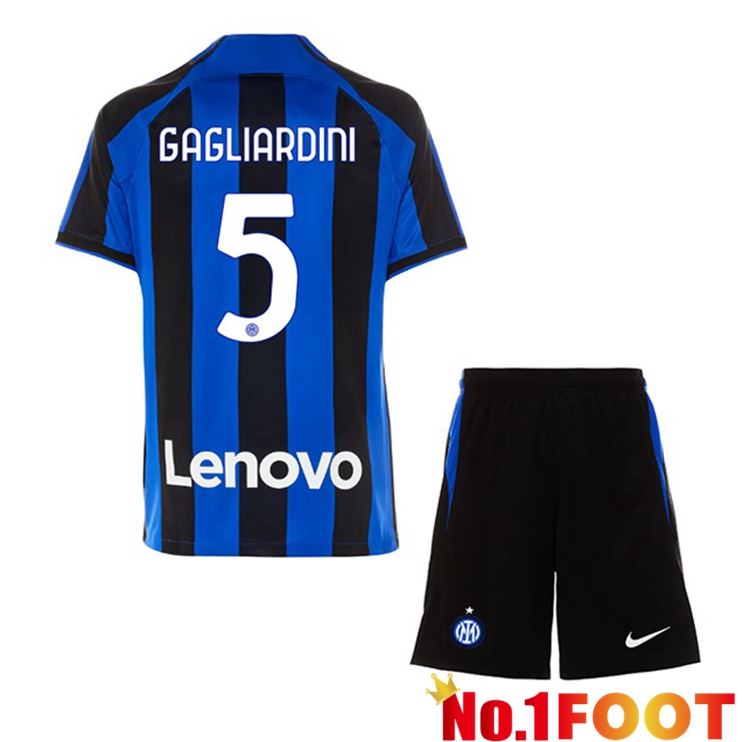 Inter Milan (GAGLIARDINI 5) Kids Soccer Jersey Home Black Blue 2022/2023