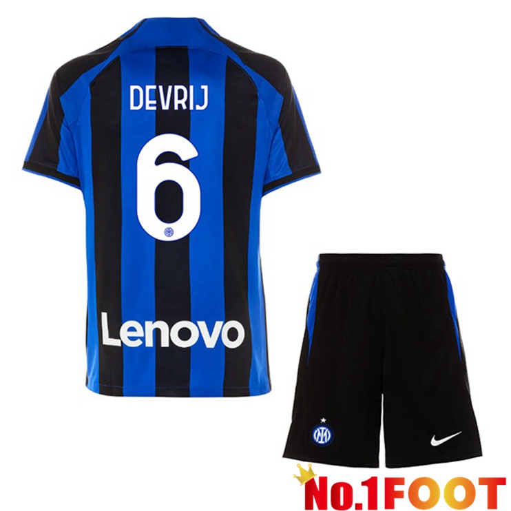 Inter Milan (DE VRIJ 6) Kids Soccer Jersey Home Black Blue 2022/2023