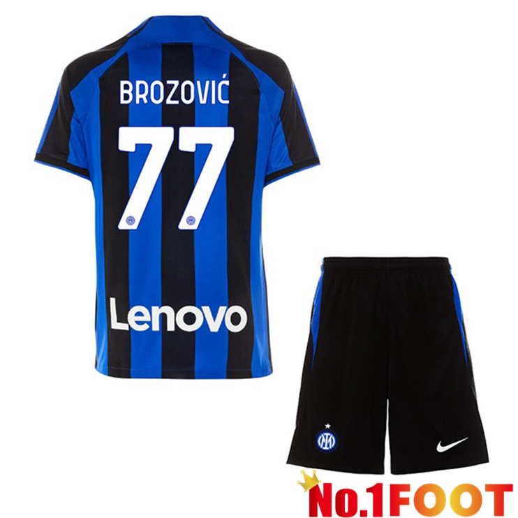 Inter Milan (BROZOVIĆ 77) Kids Soccer Jersey Home Black Blue 2022/2023