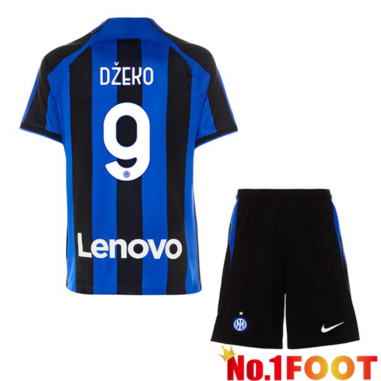 Inter Milan (DŽEKO 9) Kids Soccer Jersey Home Black Blue 2022/2023