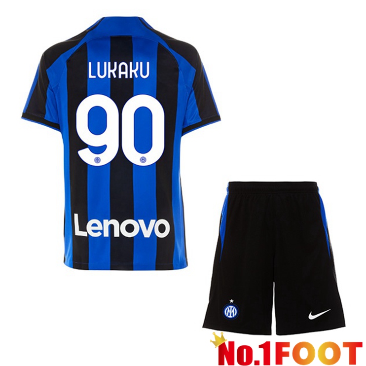 Inter Milan (LUKAKU 90) Kids Soccer Jersey Home Black Blue 2022/2023