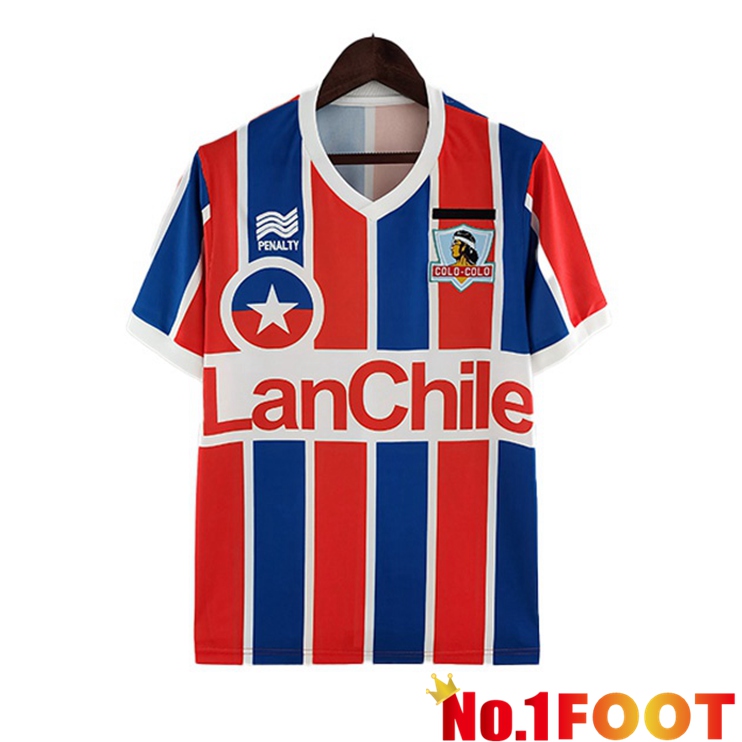 Colo-Colo Retro Soccer Jersey Away Blue Red 1986