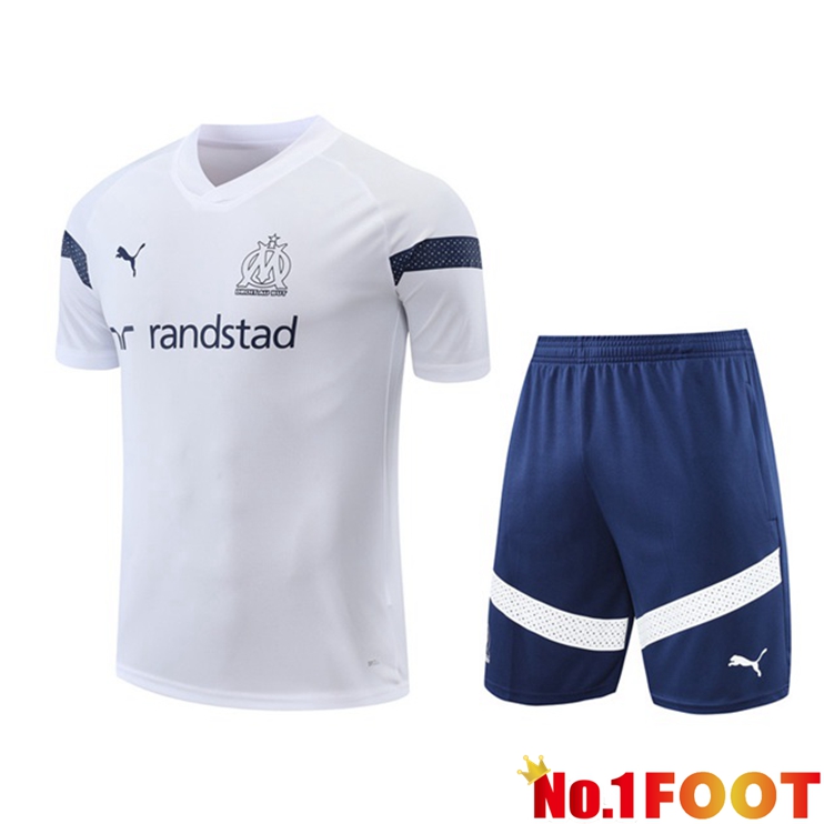 Marseille OM Training T Shirt + Shorts White 2022/2023