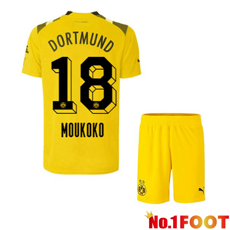 Dortmund BVB (Moukoko 18) Kids Football Jersey cup Yellow 2022/2023