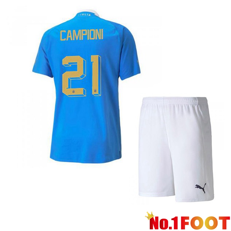 Italy（Campioni 21）Kids Football Jersey Home Blue 2022/2023