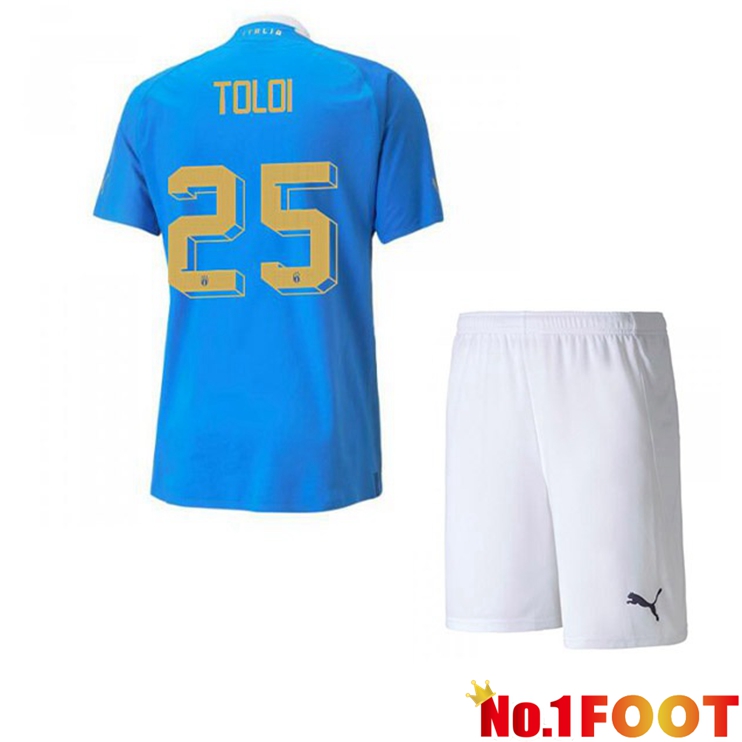 Italy（Toloi 25）Kids Football Jersey Home Blue 2022/2023