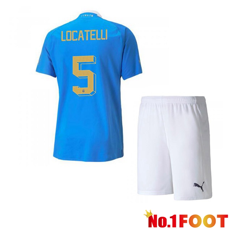 Italy（Locatelli 5）Kids Football Jersey Home Blue 2022/2023