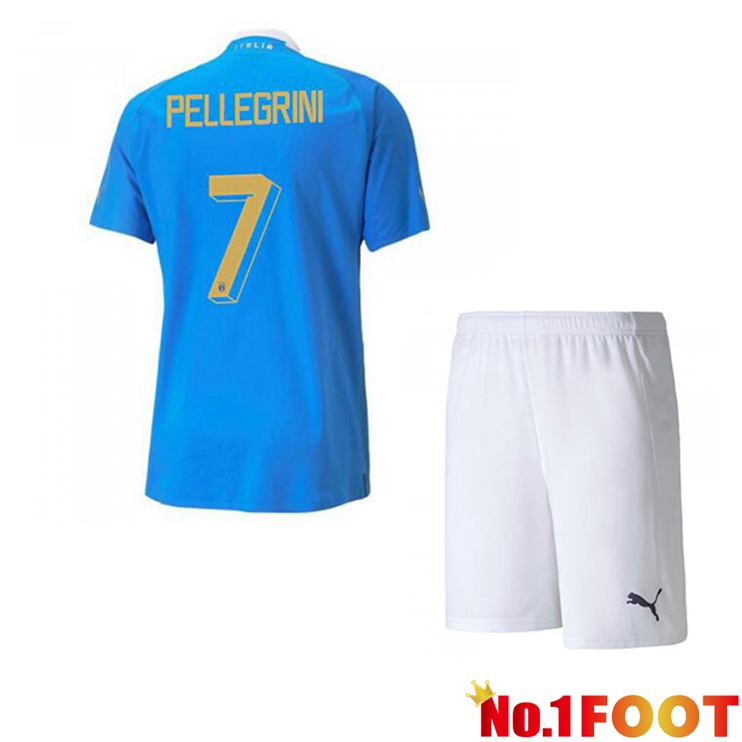 Italy（Pellegrini 7）Kids Football Jersey Home Blue 2022/2023