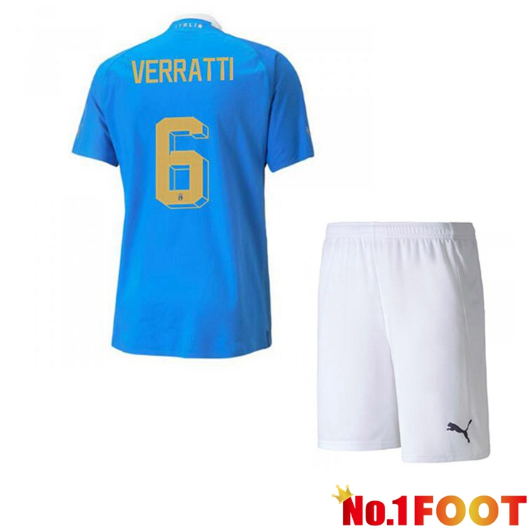 Italy（Verratti 6）Kids Football Jersey Home Blue 2022/2023