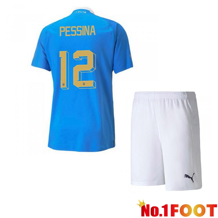 Italy（Pessina 12）Kids Football Jersey Home Blue 2022/2023