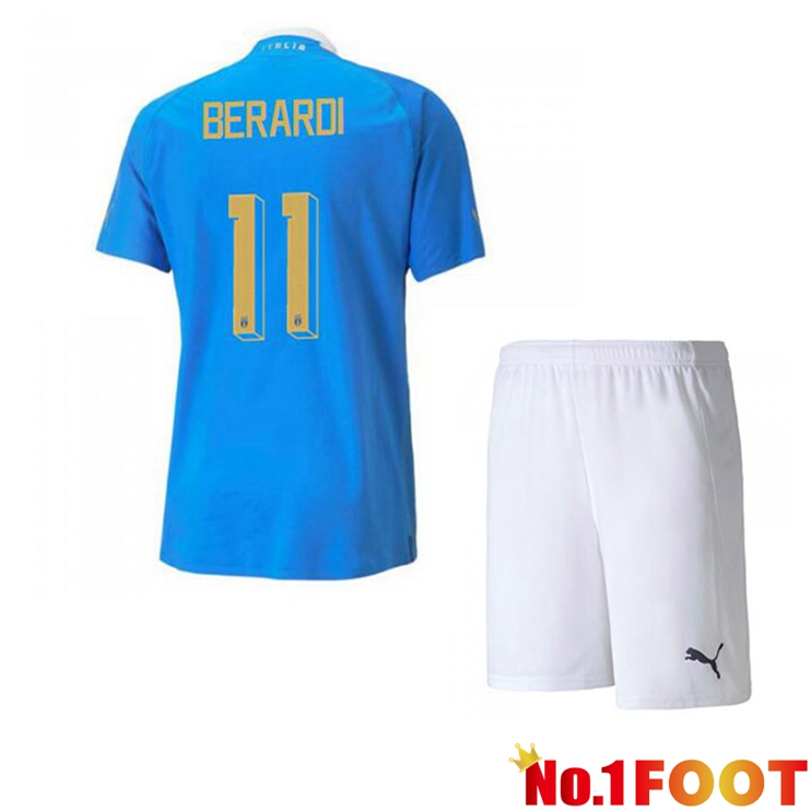 Italy（Berardi 11）Kids Football Jersey Home Blue 2022/2023