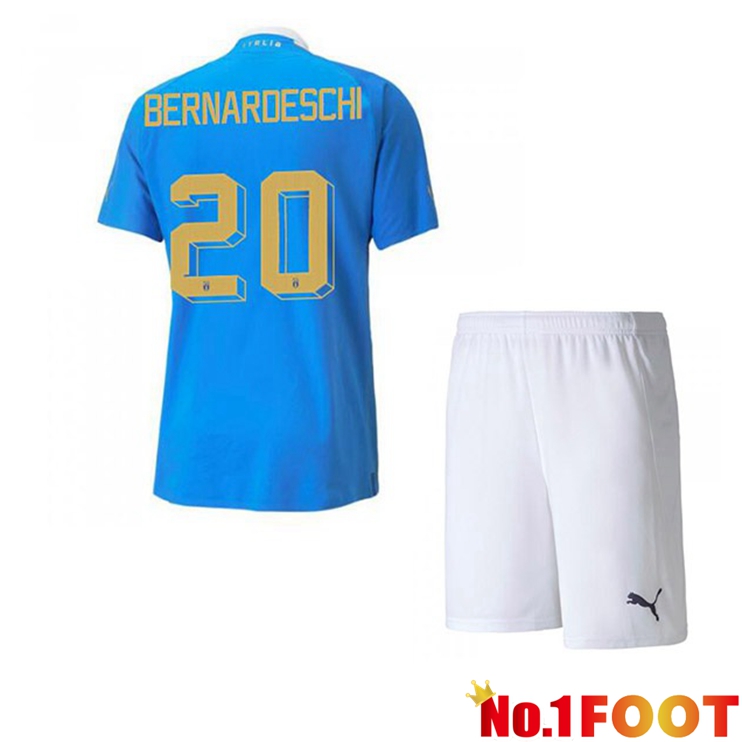 Italy（Bernardeschi 20）Kids Football Jersey Home Blue 2022/2023