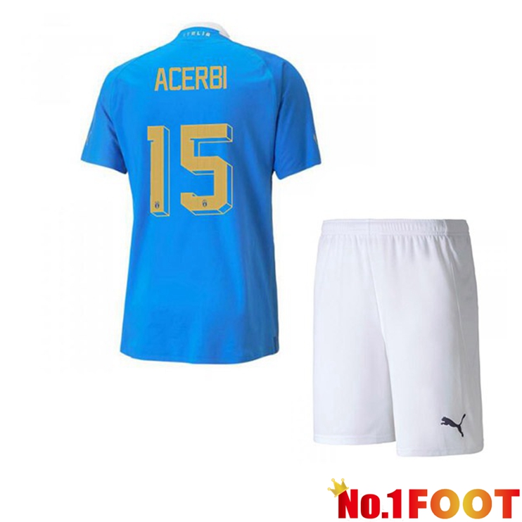 Italy（Acerbi 15）Kids Football Jersey Home Blue 2022/2023