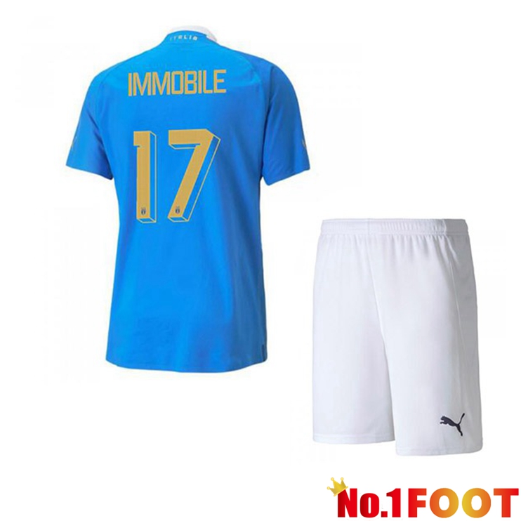 Italy（Immobile 17）Kids Football Jersey Home Blue 2022/2023