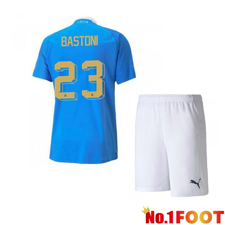 Italy（Bastoni 23）Kids Football Jersey Home Blue 2022/2023