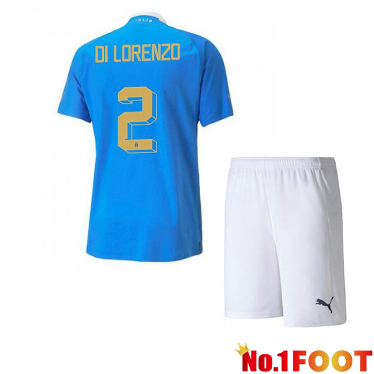 Italy（Di Lorenzo 2）Kids Football Jersey Home Blue 2022/2023